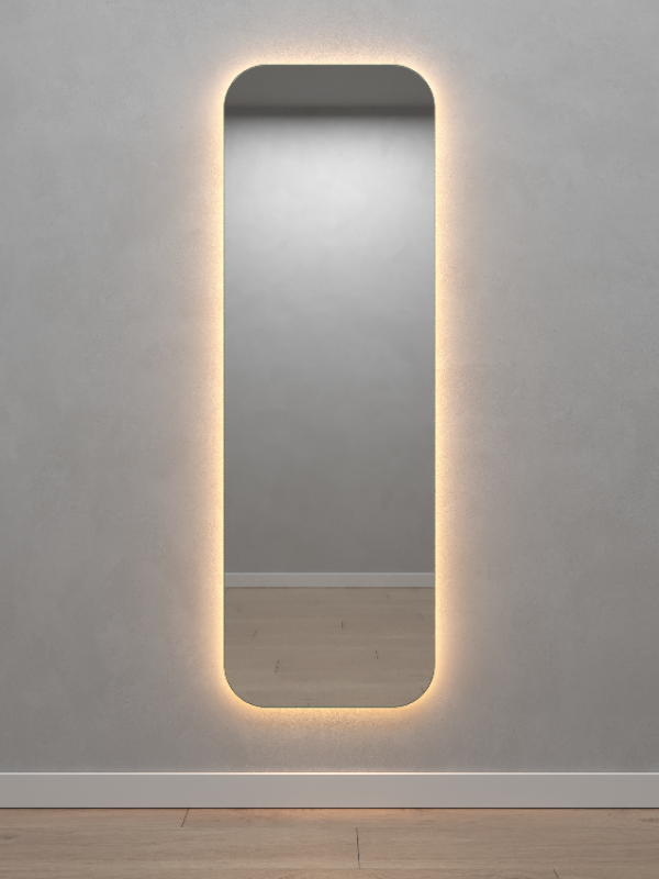 Прямоугольное зеркало 149х49 см, с тёплой подсветкой